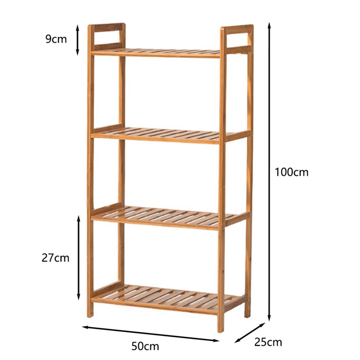 Living and Home 4-Tier 50cm Bamboo Slatted Standing Bookshelf Unit - Brown - Image 3
