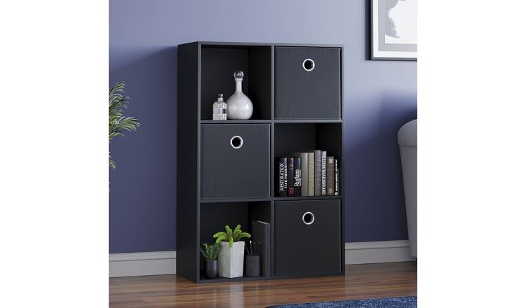 Vida Designs Durham 6 Cube Storage Unit with 3 Black Baskets - Black