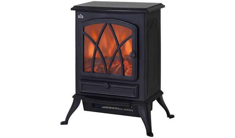 HOMCOM Adjustable Portable Freestanding Heater with Realistic Flame - Black