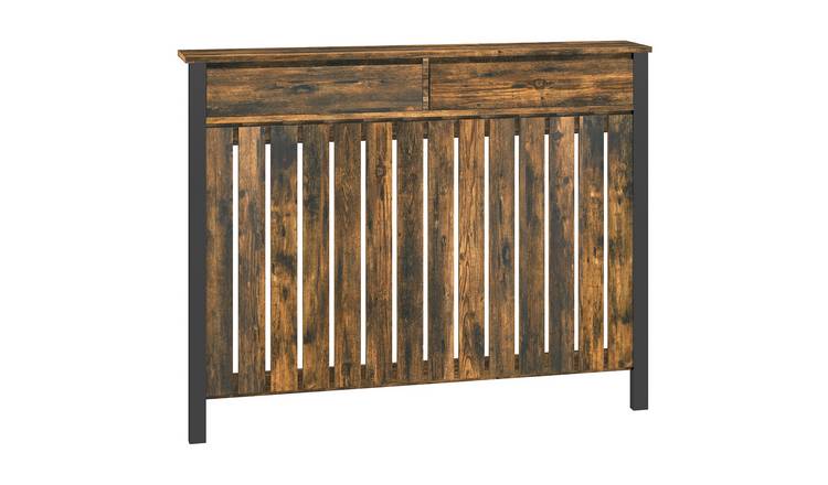 HOMCOM 119cm MDF Industrial Radiator Cover with Drawer - Rustic Brown