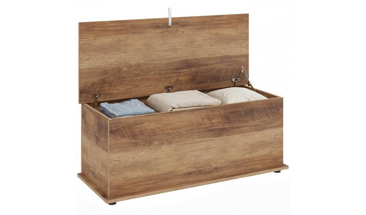 HOMCOM Large 113L Safety Hinged Lid Shoe Bench - Brown