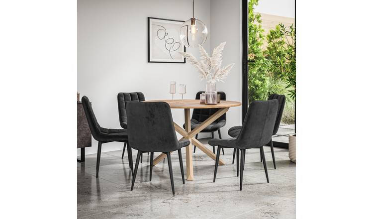Furniture Online Malvern Nova Oak Table Dining Table & 6 Black Chairs