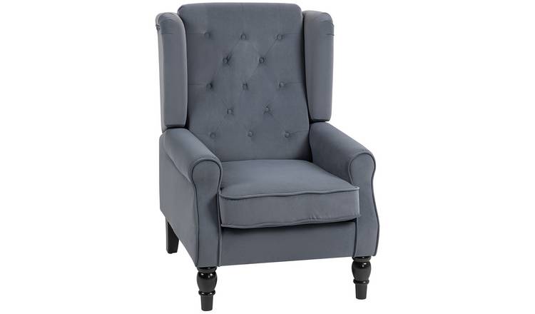 HOMCOM Wooden Button Tufted Velvet Armchair for Living Room - Grey