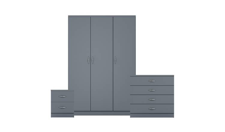 Vida Designs Riano Bedroom Set (Bedside - 4 Drawer Chest - Wardrobe) - Grey