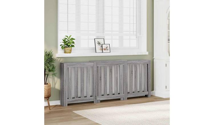 Walplus Vertical Slats Radiator Cover - Grey Sonoma - 205 x 21.5 x 83.5 cm