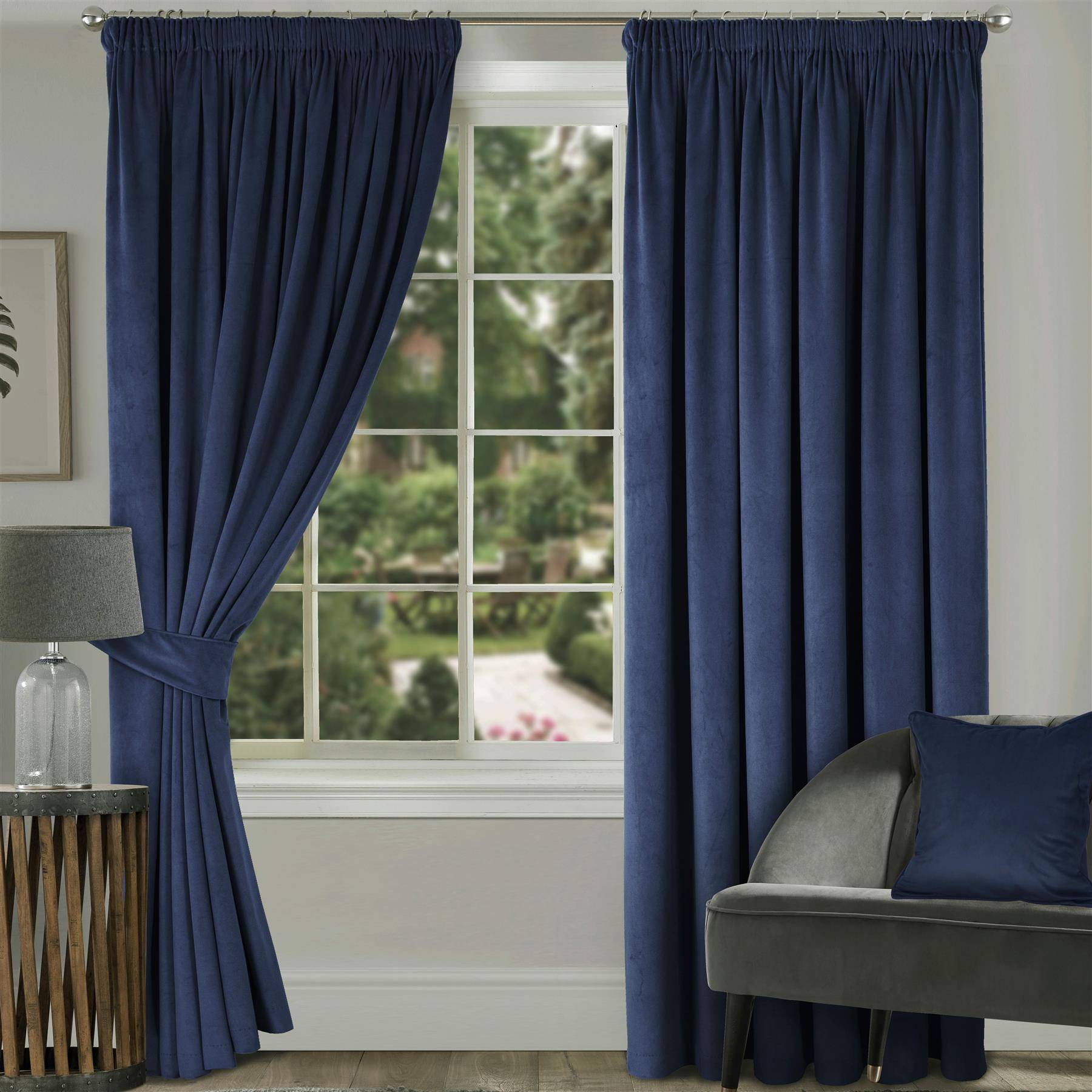 Luxury Living Montreal Taped Top Curtains 114cm x 122cm - Navy - Image 3