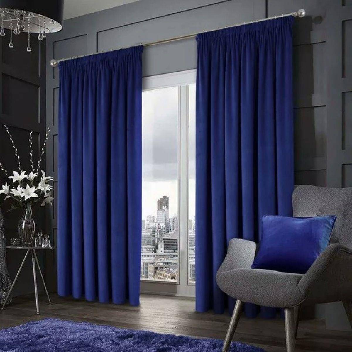 Luxury Living Montreal Taped Top Curtains 114cm x 122cm - Navy - Image 5
