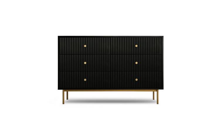 HomeGardenDirect Devon Fluted Wide Chest of Drawers - Black