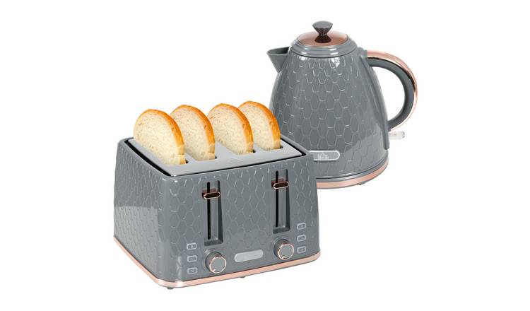 HOMCOM Kettle and 4 Slice Toaster Set with Auto Shut Off - Grey
