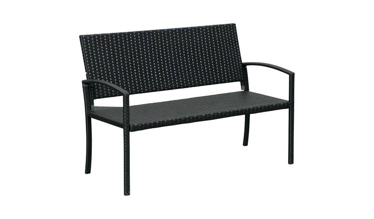 Outsunny 2 Seater Rattan Garden Storage Bench - Black