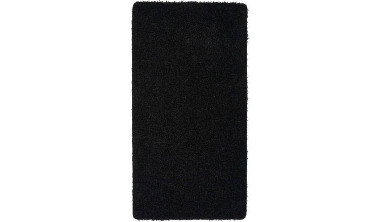 The Rugs Black Washable Plain Nonslip Shaggy Runner Rug - 67 x 300cm