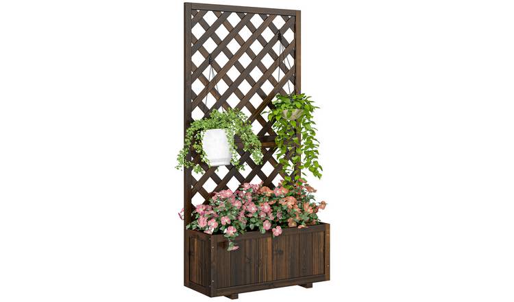 Outsunny Garden Planters with Trellis for Climbing Plants - Carbonised