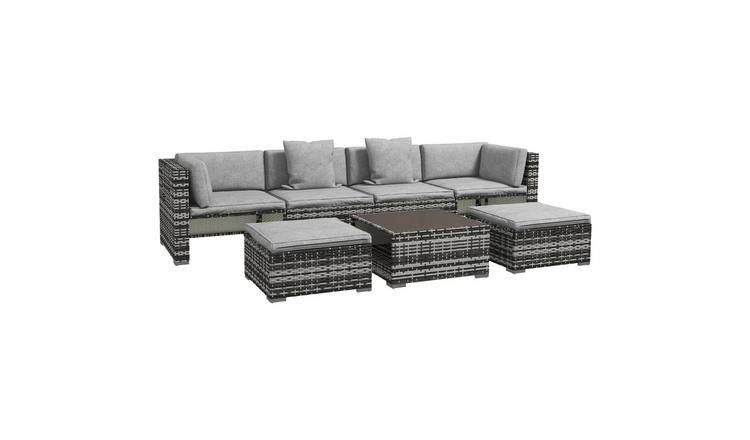 Outsunny Rattan Cushioned Garden Sofa Set - Grey