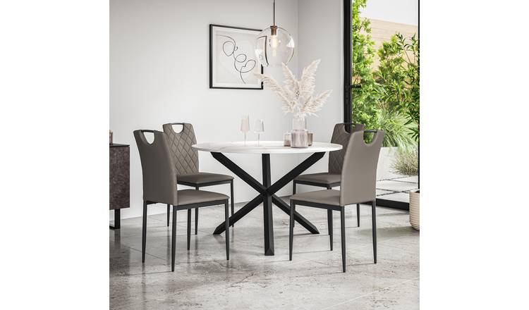 Furniture Online Malvern Monza Marble Top Dining Table & 4 Grey Chairs