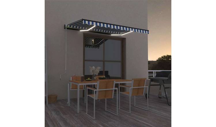 Walplus Electric Polyester Retractable Awning - Blue and White - 350x250 cm