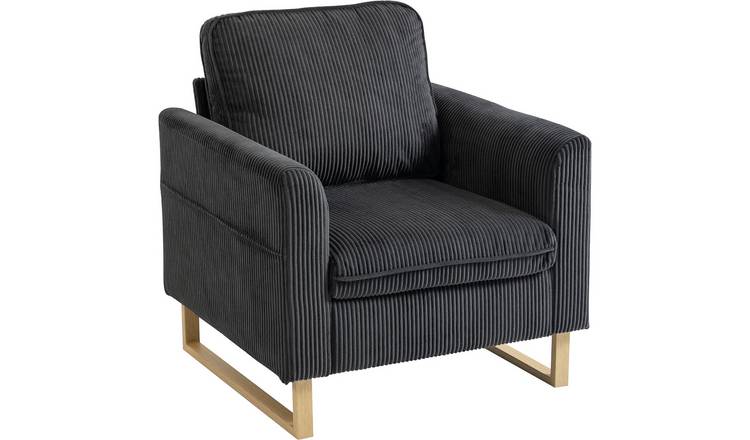 HOMCOM Corduroy Upholstered Armchair with Spring Cushions - Dark Grey