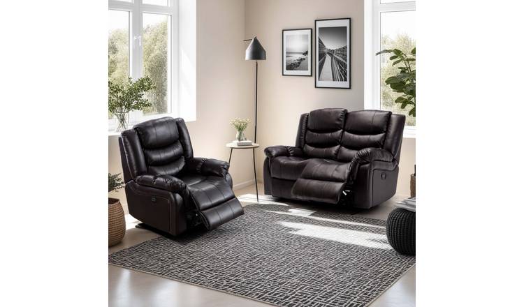 Furniture Online Seattle Electric Recliner Leather 1+2 Seater Sofa Set - Brown