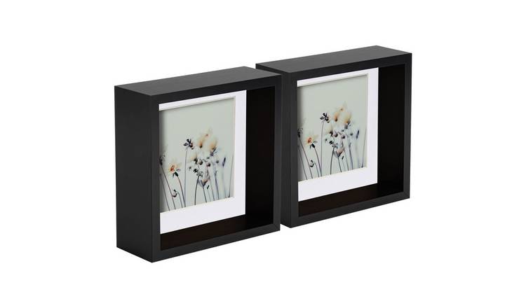 Nicola Spring 3D Deep Box Photo Frames - 6x6" with Mount - Black - Set of 2