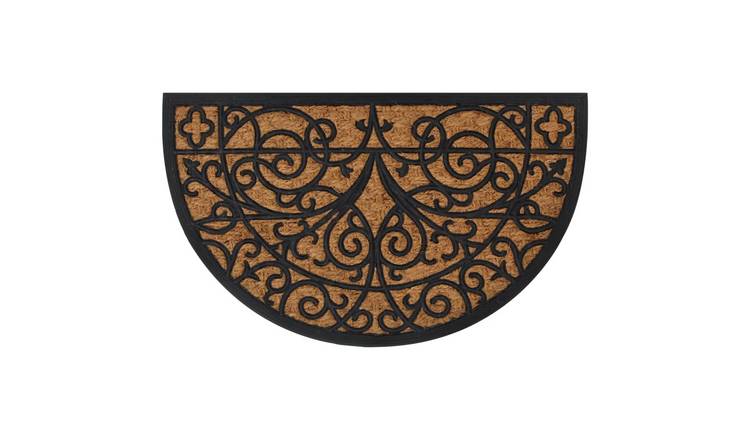 Walplus Half Round 7mm Thick Coir Door Mat - Black and Brown - 45 x 75 cm
