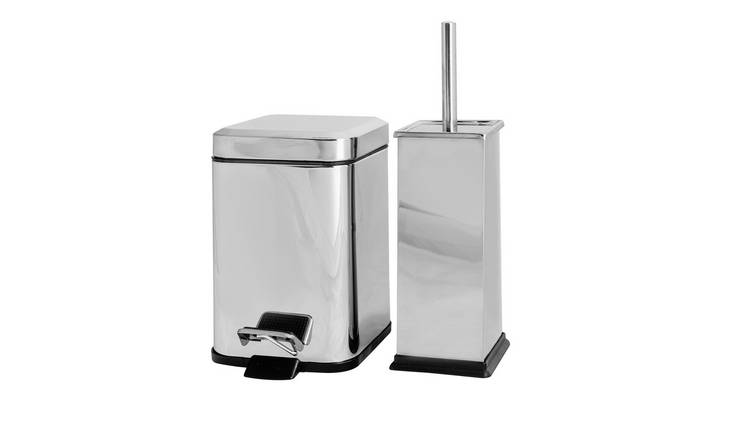 Harbour Housewares Square Toilet Brush & Bin Set - Chrome