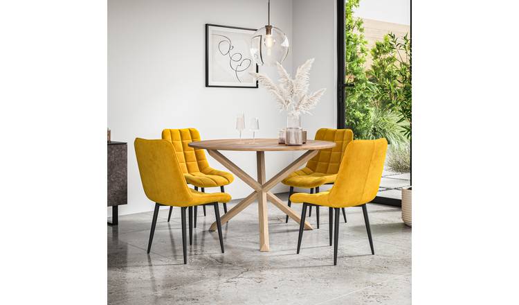 Furniture Online Malvern Nova Oak Table Dining Table & 4 Mustard Chairs