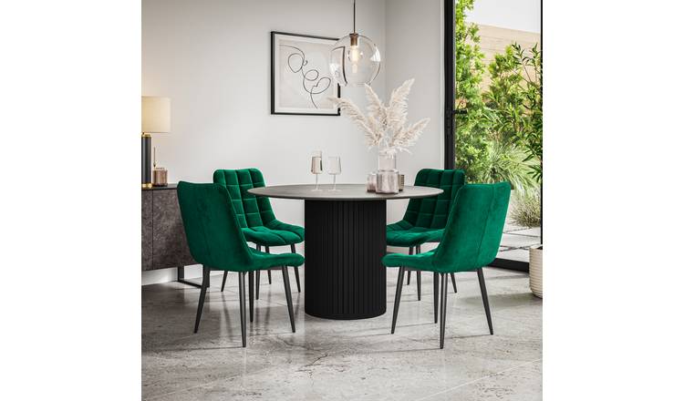 Furniture Online Arlo Nova Concrete Top w Blk Legs Dining Table & 4 Green Chairs