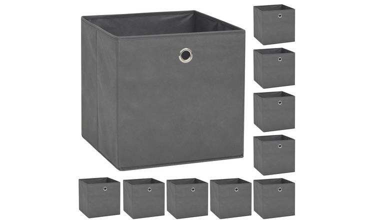 Walplus Pack of 10 Fabric Storage Boxes Non-woven - Grey - 32 x 32 x 32 cm