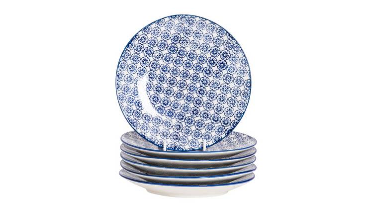 Nicola Spring Hand-Printed Side Plates Pack of 6 - Navy