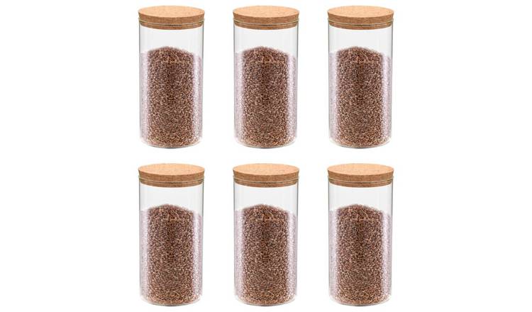 Walplus Pack of 6 Glass Storage Jars with Cork Lid 1400 Ml - Transparent