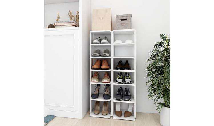 Walplus Pack of 2 Engineered Wood Shoe Cabinet - White - 27.5 x 27 x 102 cm
