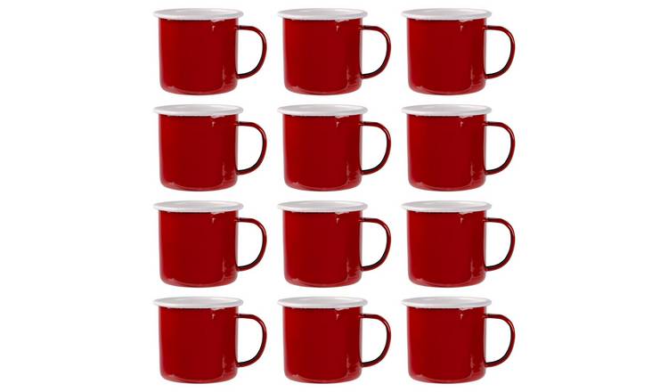 Argon Tableware Coloured Enamel Mugs - 375ml - Red - Pack of 12
