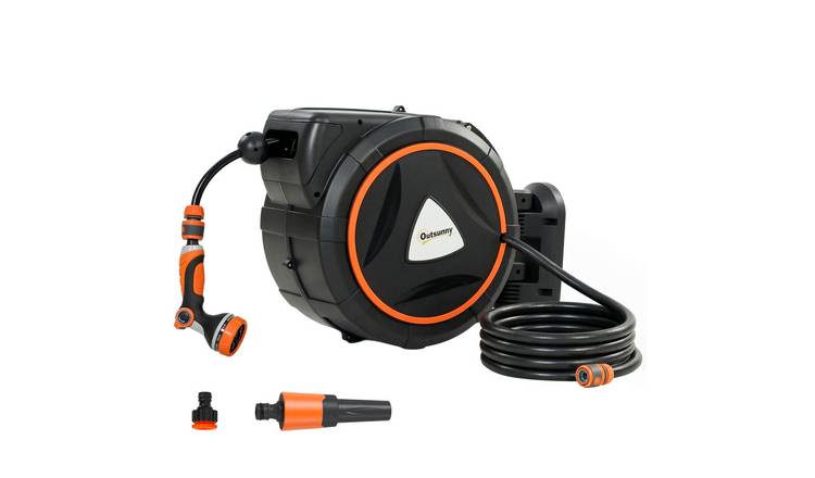 Outsunny Wall Mounted Retractable Hose Reel with Auto Retraction - Orange