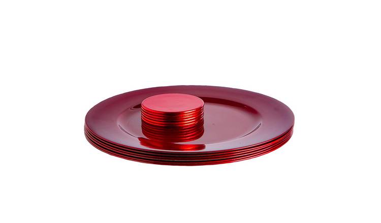 Argon Tableware 12 Piece Metallic Charger Plates Set - Red
