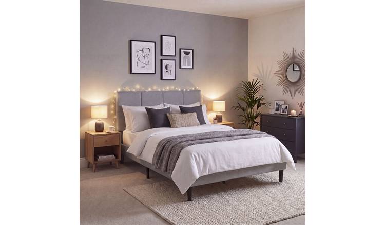 Vida Designs Velmora Double Linen Fabric Bed - Light Grey
