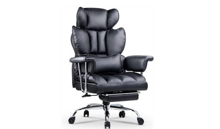 Rattantree Ergonomic High Back Leather Office Chair With Footrest - Black