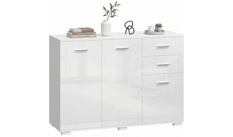 HOMCOM Modern Adjustable Storage Sideboard with 2 Drawers - High Gloss White