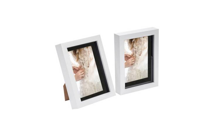 Nicola Spring 3D Box Photo Frames - 5 x 7" with Mount - Set of 2 - White
