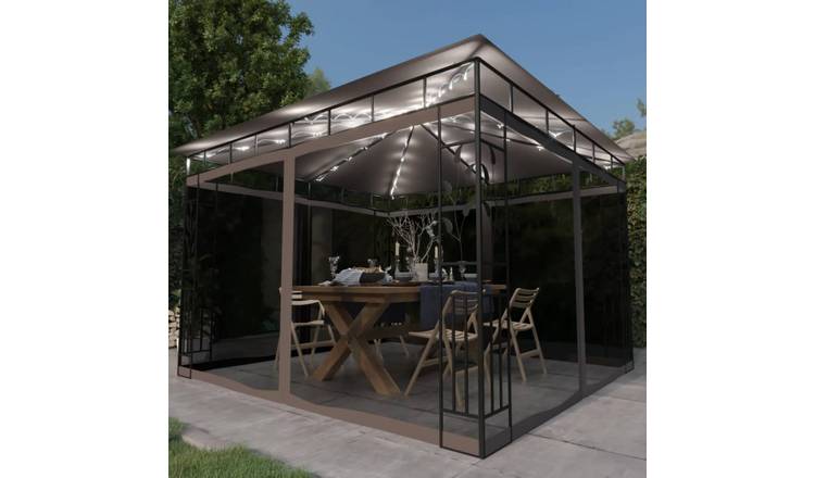 Walplus 3 x 3 x 2.73 m Gazebo with Mosquito Net and LED Lights - Taupe