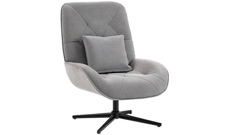 HOMCOM Chenille Upholstered Swivel Accent Chair with Lumbar Pillow - Light Grey