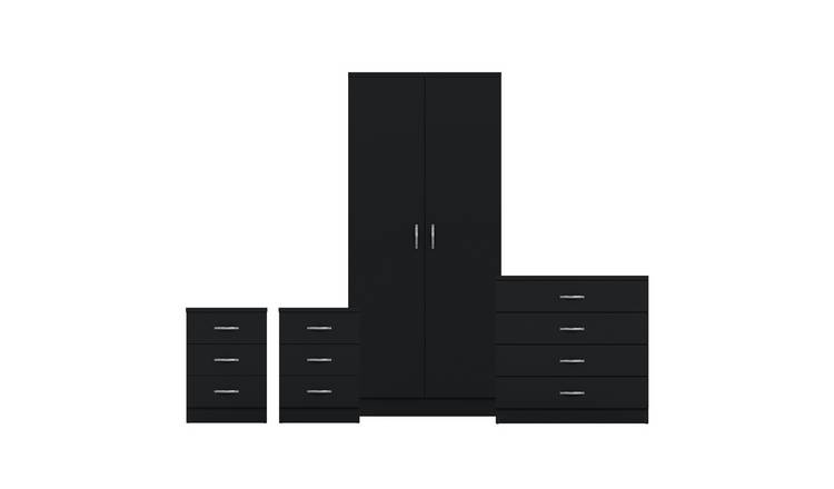 Vida Designs Riano Bedroom Set (Bedsides, 4 Drawer Chest, 2 Door Wardrobe)-Black