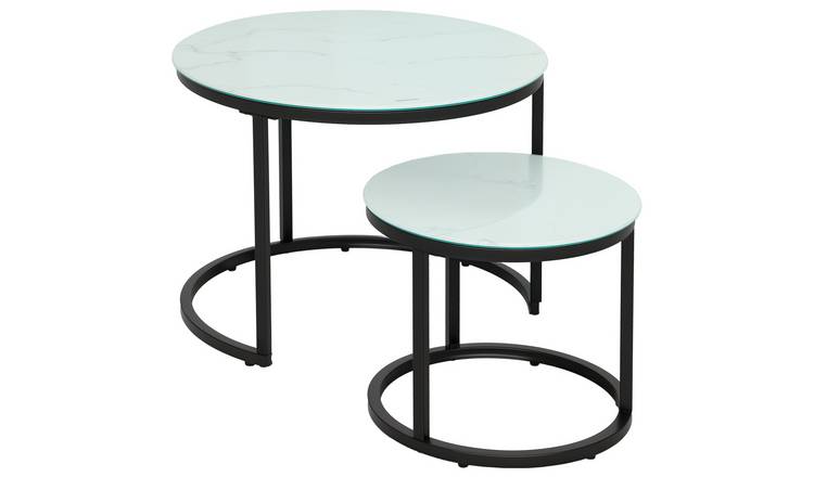 HOMCOM Set of 2 Round Marble Effetct Coffee Table - White