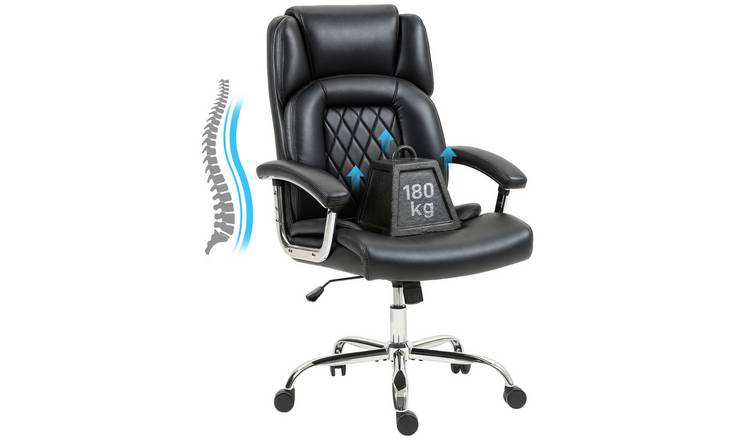 HOMCOM Faux Leather Adjustable Swivel Office Chair with Spring Cushion - Black