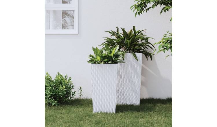 Walplus Poly Rattan Garden Planter - White - 26.5 x 26.5 x 50 cm