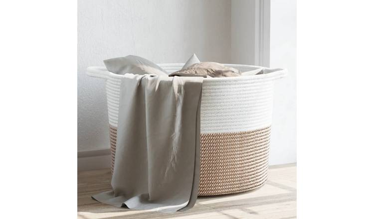 Walplus Polyester Laundry Basket and - Brown and White - 55 x 36 cm