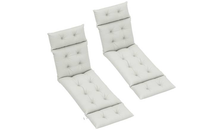 Outsunny Set of 2 Outdoor Sun Lounger Cushions with Ties - Light Grey