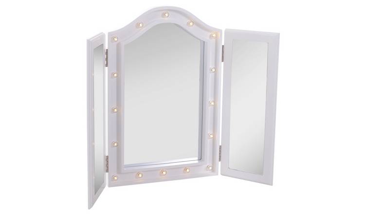 HOMCOM Foldable LED Trifold Tabletop Mirror - White