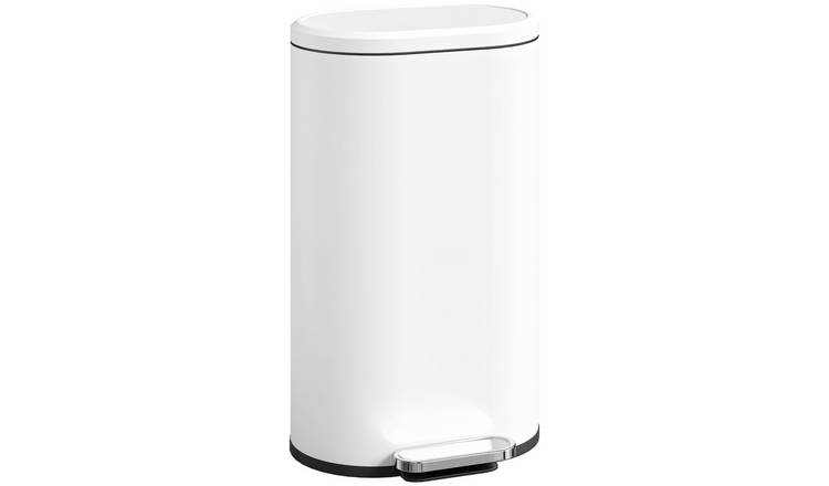 HOMCOM 30L Kitchen Pedal Bin with Inner Bucket - White