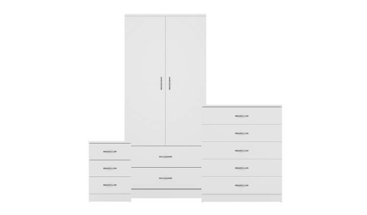 Vida Designs Riano Bedroom Set (Bedside, 5 Drawer Chest, 2x2 Wardrobe) - White
