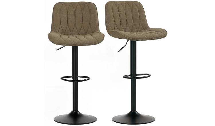 HOMCOM Set of 2 Linen Upholstered Bar Stools with Backrest - Brown