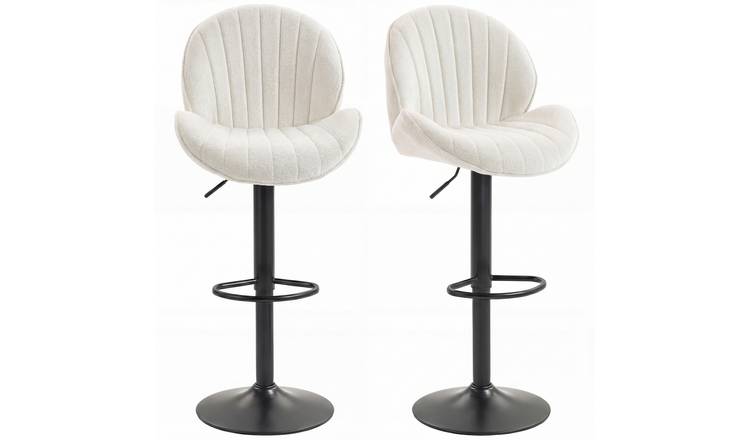HOMCOM Set of 2 Chenille Upholstered Bar Stools with Back and Footrest - Cream